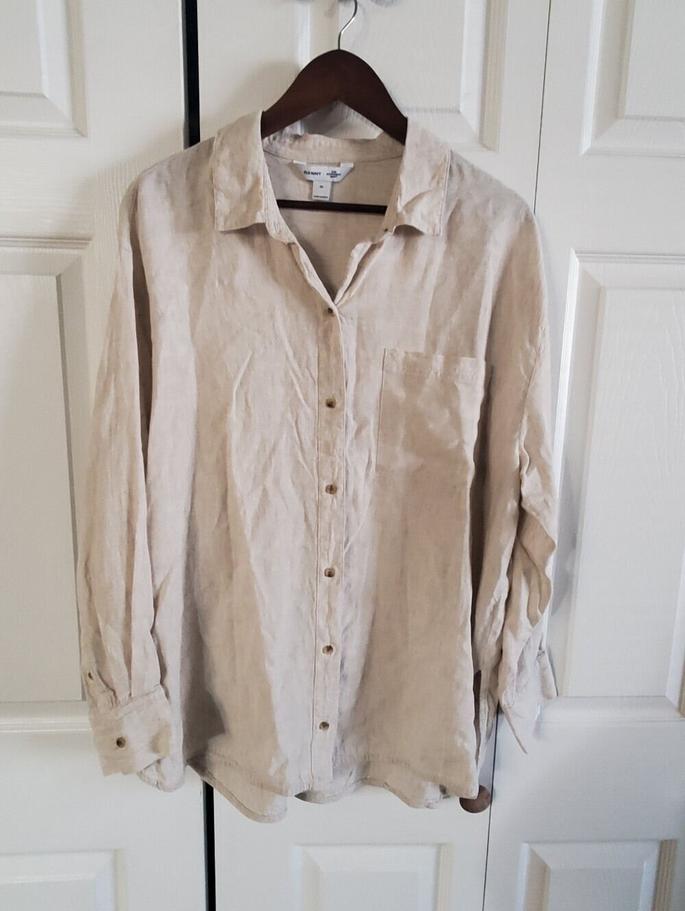 OLD NAVY THE BOYFRIEND SHIRT. XL. CREAM. LINEN BLEND . LONG SLEEVE RELAX FIT